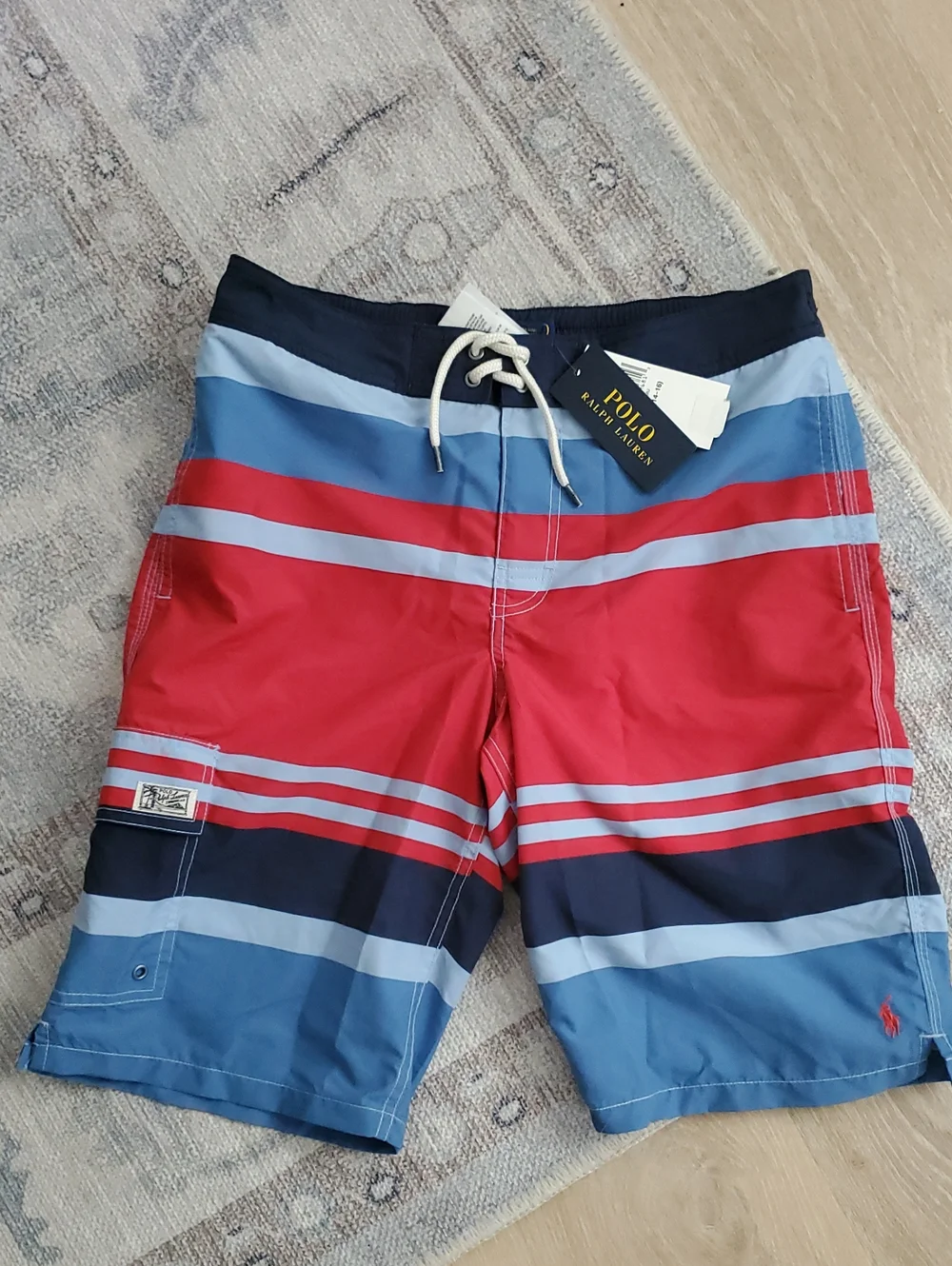 NWT Polo Ralph Lauren Teen Boys Striped Swim Trunks Swimsuit SzL (14-16)